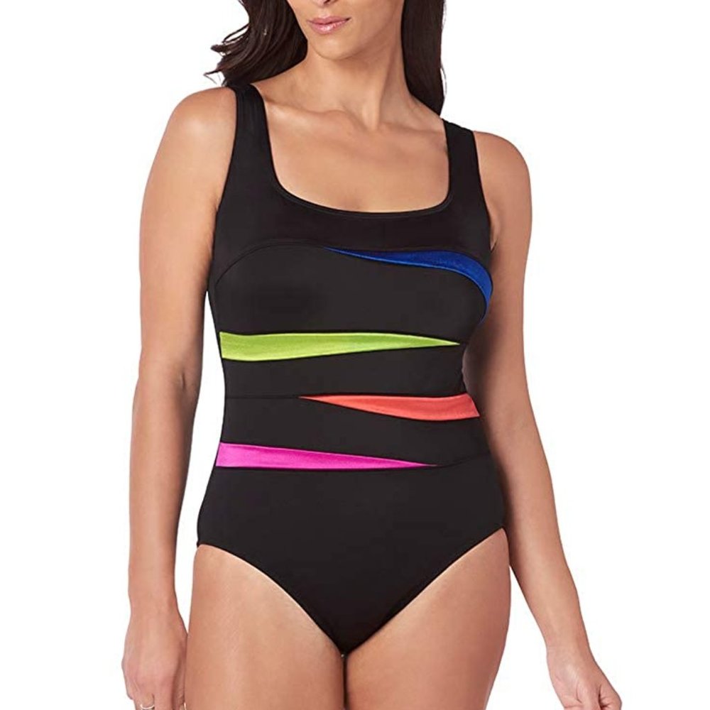Vtg Longitude Shine Bright 4 Fold 1 Piece Swimsuit - Picture 1 of 9